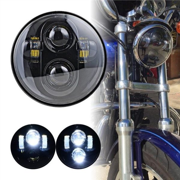 75-дюймовий світлодіодний ліхтар для мотоцикла H4 Plug Chrome Чорна фара Система автоматичного освітлення